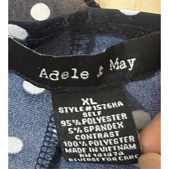 Adele & May Women Blouse Size XL Sleevless Blue White V-Neck Polka Dots Layered - Picture 8 of 11